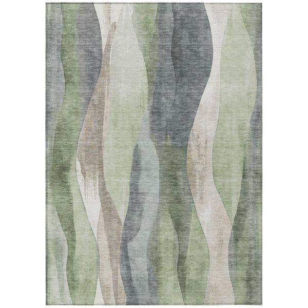 HomeRoots 5' Contemporary Fern Green & Gray Abstract Washable Area Rug for Indoor & Outdoor Spaces 5' X 8' 628339