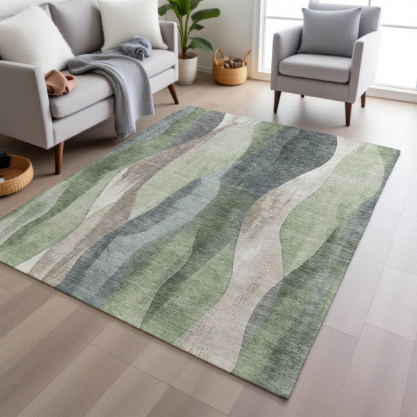 HomeRoots 5' Contemporary Fern Green & Gray Abstract Washable Area Rug for Indoor & Outdoor Spaces 5' X 8' 628339