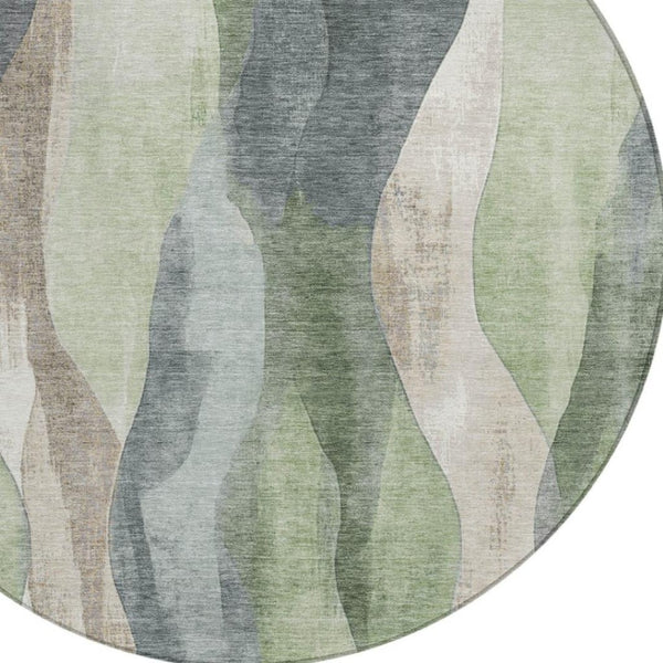 HomeRoots 5' Contemporary Fern Green & Gray Abstract Washable Area Rug for Indoor & Outdoor Spaces 8' Round 628340