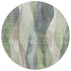 HomeRoots 5' Contemporary Fern Green & Gray Abstract Washable Area Rug for Indoor & Outdoor Spaces 8' Round 628340