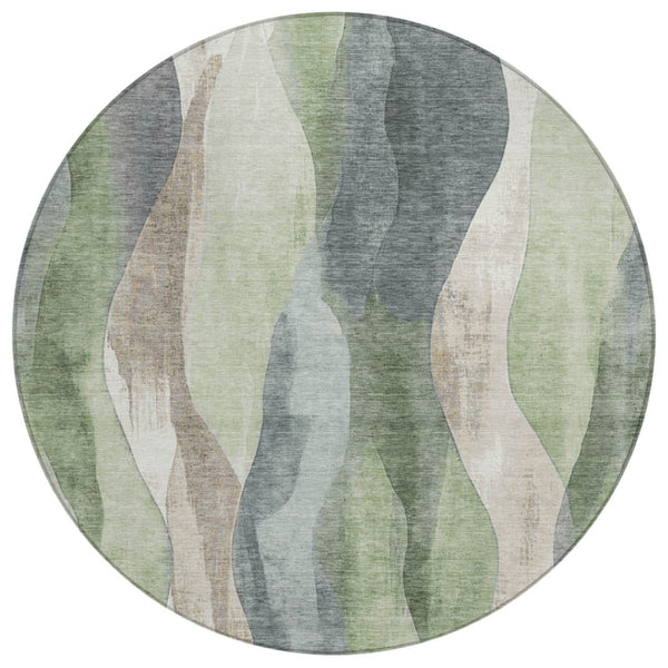 HomeRoots 5' Contemporary Fern Green & Gray Abstract Washable Area Rug for Indoor & Outdoor Spaces 8' Round 628340
