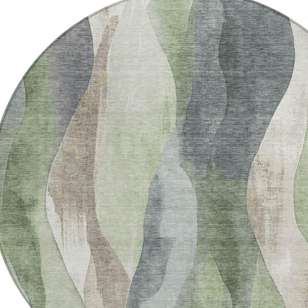 HomeRoots 5' Contemporary Fern Green & Gray Abstract Washable Area Rug for Indoor & Outdoor Spaces 8' Round 628340