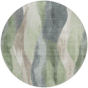 HomeRoots 5' Contemporary Fern Green & Gray Abstract Washable Area Rug for Indoor & Outdoor Spaces 8' Round 628340