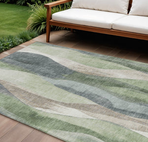 HomeRoots 5' Contemporary Fern Green & Gray Abstract Washable Area Rug for Indoor & Outdoor Spaces 8' X 10' 628341