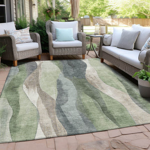HomeRoots 5' Contemporary Fern Green & Gray Abstract Washable Area Rug for Indoor & Outdoor Spaces 8' X 10' 628341