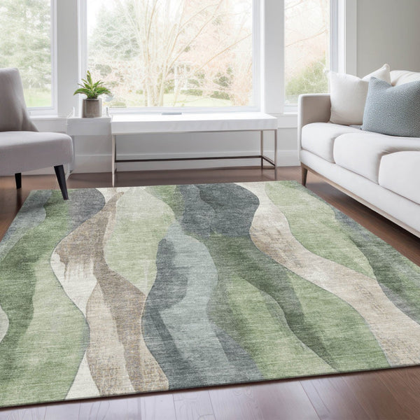 HomeRoots 5' Contemporary Fern Green & Gray Abstract Washable Area Rug for Indoor & Outdoor Spaces 8' X 10' 628341