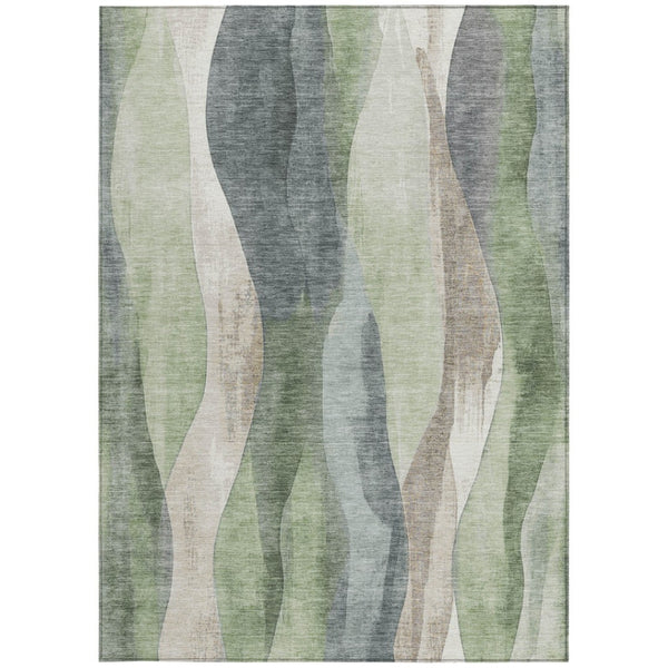 HomeRoots 5' Contemporary Fern Green & Gray Abstract Washable Area Rug for Indoor & Outdoor Spaces 9' X 12' 628342