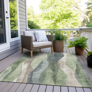 HomeRoots 5' Contemporary Fern Green & Gray Abstract Washable Area Rug for Indoor & Outdoor Spaces 9' X 12' 628342