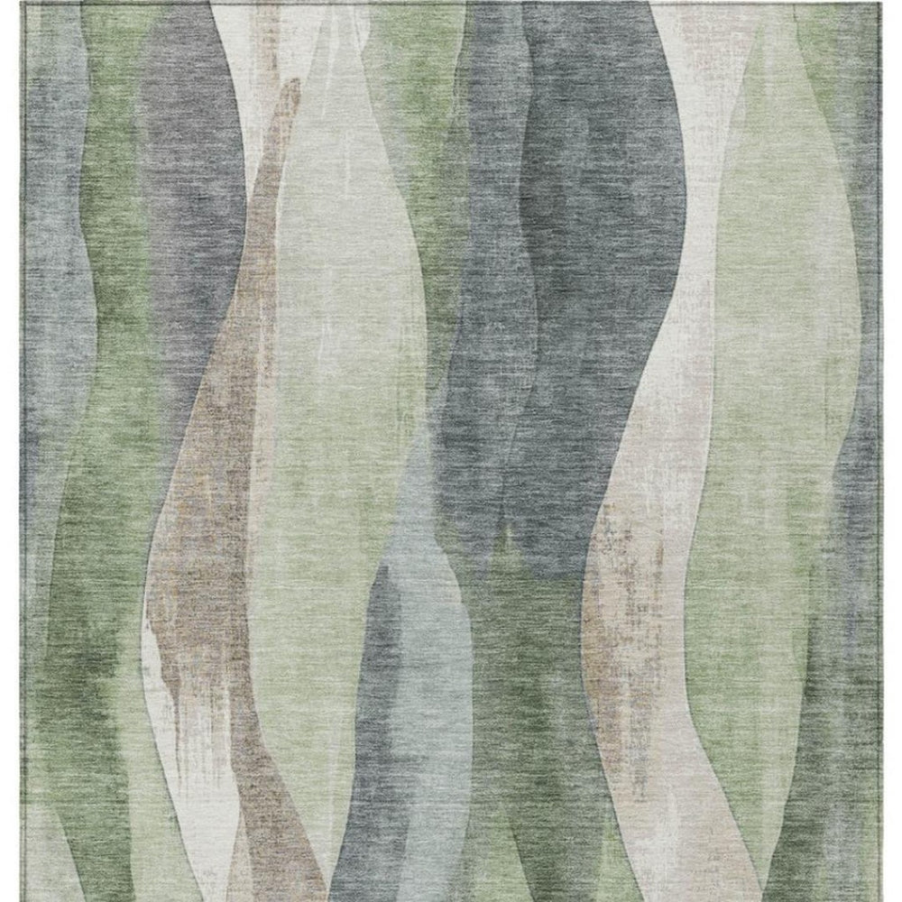 HomeRoots 5' Contemporary Fern Green & Gray Abstract Washable Area Rug for Indoor & Outdoor Spaces 10' X 14' 628343