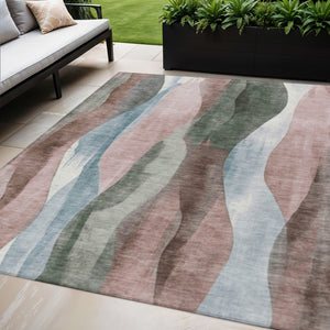 HomeRoots 5' Vibrant Salmon and Denim Blue Abstract Area Rug - Durable, Washable, Indoor/Outdoor Style Essential 5' X 8' 628345