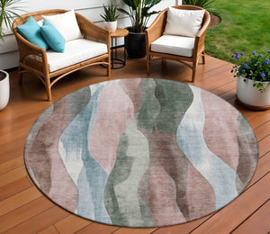 HomeRoots 5' Vibrant Salmon and Denim Blue Abstract Area Rug - Durable, Washable, Indoor/Outdoor Style Essential 8' Round 628346