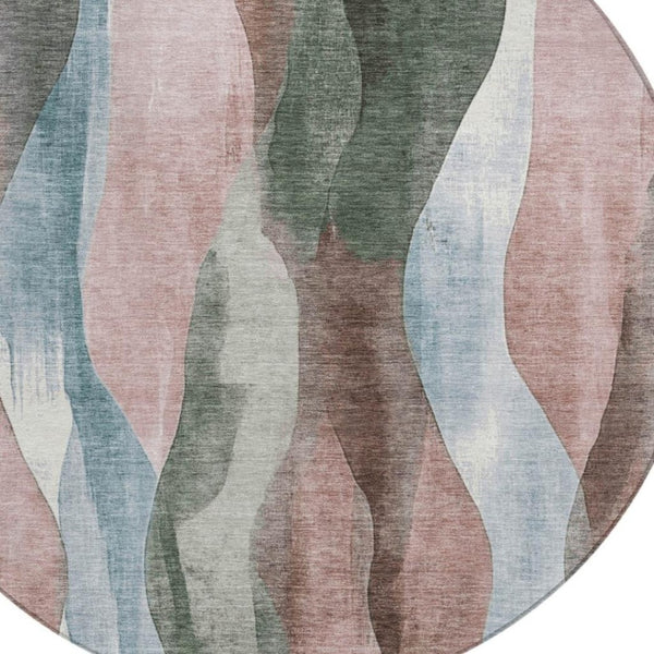 HomeRoots 5' Vibrant Salmon and Denim Blue Abstract Area Rug - Durable, Washable, Indoor/Outdoor Style Essential 8' Round 628346