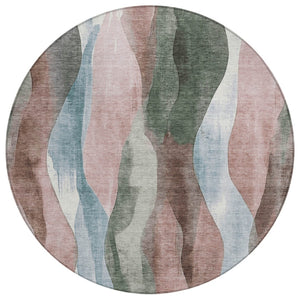 HomeRoots 5' Vibrant Salmon and Denim Blue Abstract Area Rug - Durable, Washable, Indoor/Outdoor Style Essential 8' Round 628346