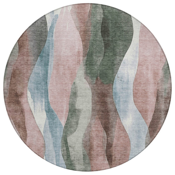 HomeRoots 5' Vibrant Salmon and Denim Blue Abstract Area Rug - Durable, Washable, Indoor/Outdoor Style Essential 8' Round 628346