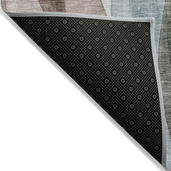 HomeRoots 5' Vibrant Salmon and Denim Blue Abstract Area Rug - Durable, Washable, Indoor/Outdoor Style Essential 8' Round 628346