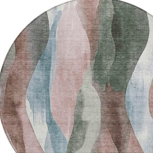 HomeRoots 5' Vibrant Salmon and Denim Blue Abstract Area Rug - Durable, Washable, Indoor/Outdoor Style Essential 8' Round 628346