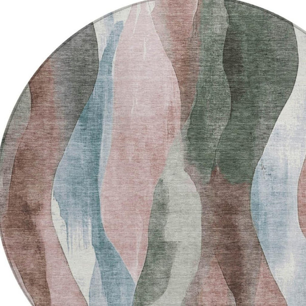 HomeRoots 5' Vibrant Salmon and Denim Blue Abstract Area Rug - Durable, Washable, Indoor/Outdoor Style Essential 8' Round 628346
