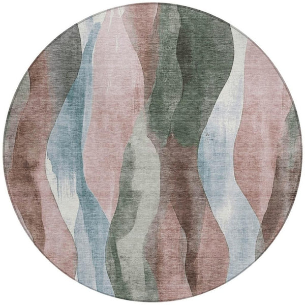 HomeRoots 5' Vibrant Salmon and Denim Blue Abstract Area Rug - Durable, Washable, Indoor/Outdoor Style Essential 8' Round 628346