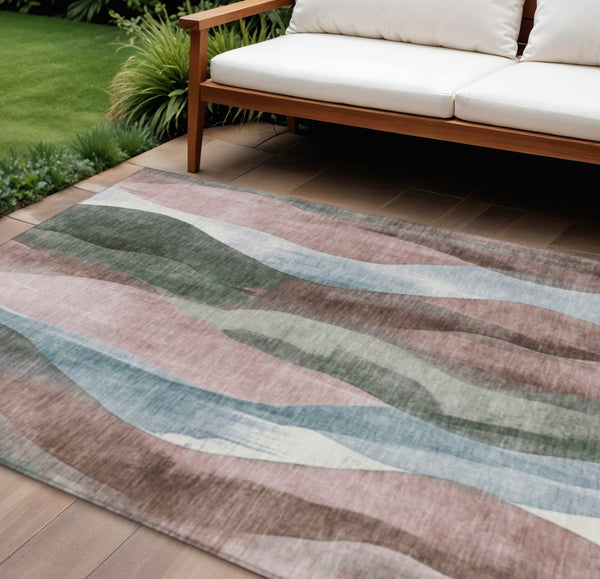 HomeRoots 5' Vibrant Salmon and Denim Blue Abstract Area Rug - Durable, Washable, Indoor/Outdoor Style Essential 9' X 12' 628348