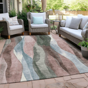 HomeRoots 5' Vibrant Salmon and Denim Blue Abstract Area Rug - Durable, Washable, Indoor/Outdoor Style Essential 9' X 12' 628348