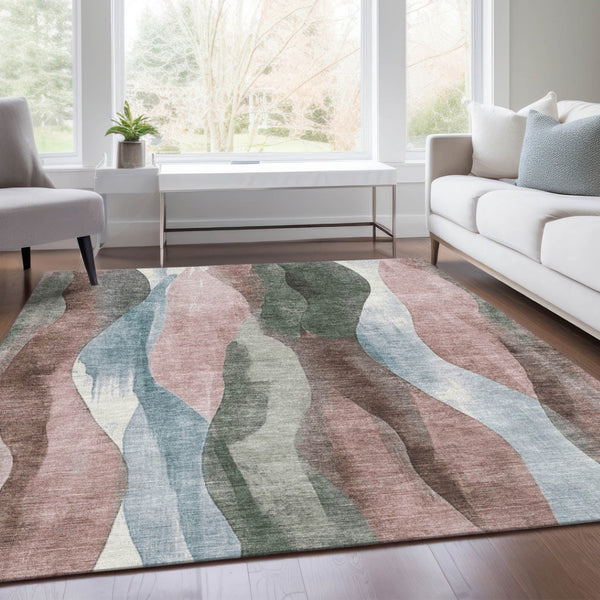 HomeRoots 5' Vibrant Salmon and Denim Blue Abstract Area Rug - Durable, Washable, Indoor/Outdoor Style Essential 9' X 12' 628348