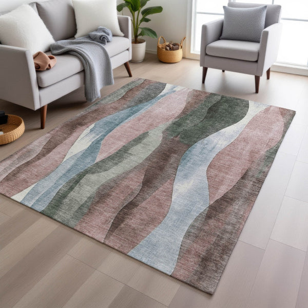HomeRoots 5' Vibrant Salmon and Denim Blue Abstract Area Rug - Durable, Washable, Indoor/Outdoor Style Essential 10' X 14' 628349