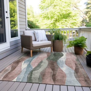 HomeRoots 5' Vibrant Salmon and Denim Blue Abstract Area Rug - Durable, Washable, Indoor/Outdoor Style Essential 10' X 14' 628349