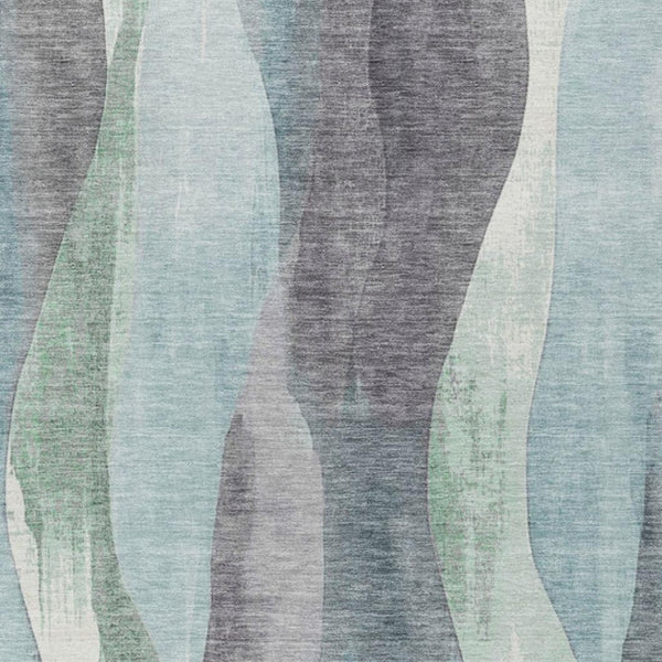 HomeRoots 5' Abstract Washable Area Rug in Teal Blue & Fern Green - Stylish Indoor/Outdoor Design for Any Space 5' X 8' 628351