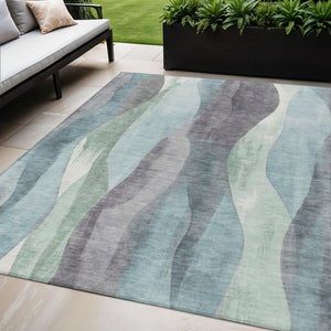 HomeRoots 5' Abstract Washable Area Rug in Teal Blue & Fern Green - Stylish Indoor/Outdoor Design for Any Space 5' X 8' 628351