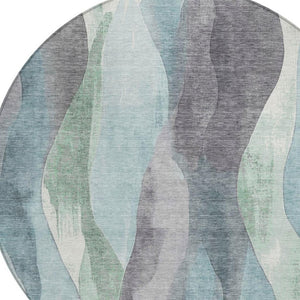 HomeRoots 5' Abstract Washable Area Rug in Teal Blue & Fern Green - Stylish Indoor/Outdoor Design for Any Space 8' Round 628352