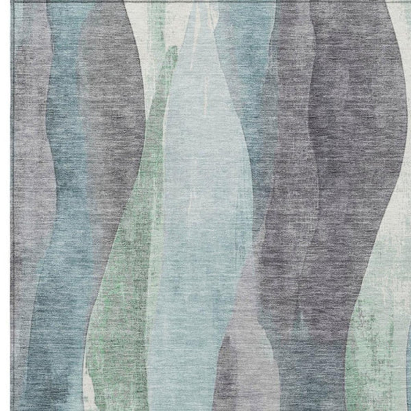 HomeRoots 5' Abstract Washable Area Rug in Teal Blue & Fern Green - Stylish Indoor/Outdoor Design for Any Space 8' X 10' 628353