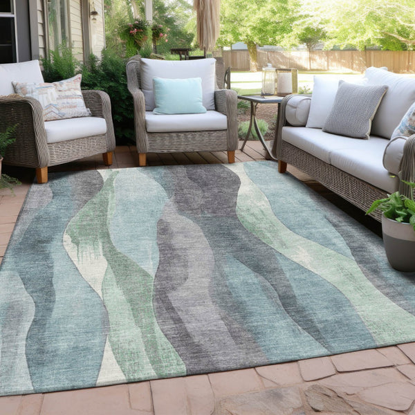 HomeRoots 5' Abstract Washable Area Rug in Teal Blue & Fern Green - Stylish Indoor/Outdoor Design for Any Space 8' X 10' 628353