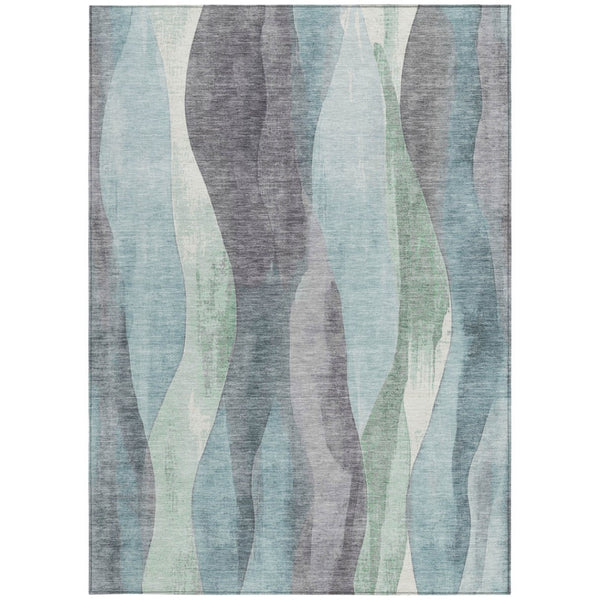 HomeRoots 5' Abstract Washable Area Rug in Teal Blue & Fern Green - Stylish Indoor/Outdoor Design for Any Space 9' X 12' 628354