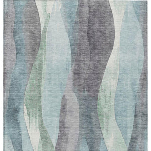 HomeRoots 5' Abstract Washable Area Rug in Teal Blue & Fern Green - Stylish Indoor/Outdoor Design for Any Space 9' X 12' 628354