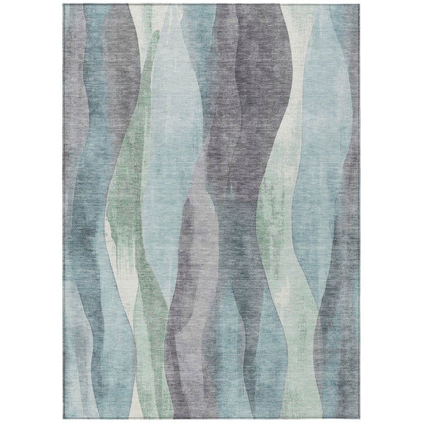 HomeRoots 5' Abstract Washable Area Rug in Teal Blue & Fern Green - Stylish Indoor/Outdoor Design for Any Space 10' X 14' 628355