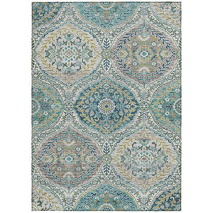 HomeRoots 5' Elegant Washable Area Rug in Teal and Fern Green Floral Design for Indoor & Outdoor Spaces 5' X 8' 628369