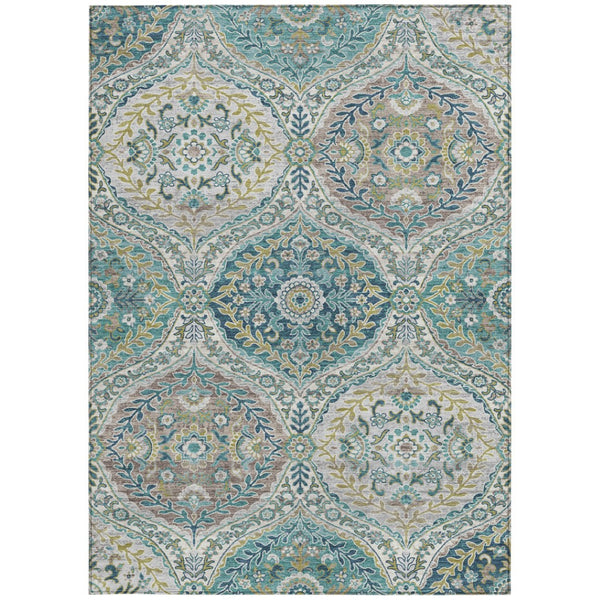 HomeRoots 5' Elegant Washable Area Rug in Teal and Fern Green Floral Design for Indoor & Outdoor Spaces 5' X 8' 628369