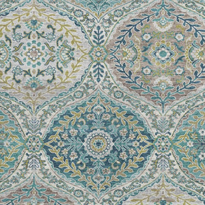 HomeRoots 5' Elegant Washable Area Rug in Teal and Fern Green Floral Design for Indoor & Outdoor Spaces 5' X 8' 628369
