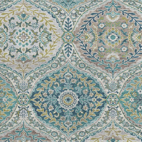 HomeRoots 5' Elegant Washable Area Rug in Teal and Fern Green Floral Design for Indoor & Outdoor Spaces 5' X 8' 628369