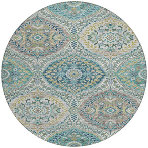 HomeRoots 5' Elegant Washable Area Rug in Teal and Fern Green Floral Design for Indoor & Outdoor Spaces 8' Round 628370