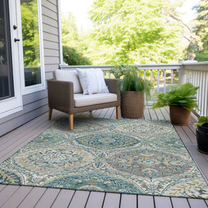 HomeRoots 5' Elegant Washable Area Rug in Teal and Fern Green Floral Design for Indoor & Outdoor Spaces 8' X 10' 628371
