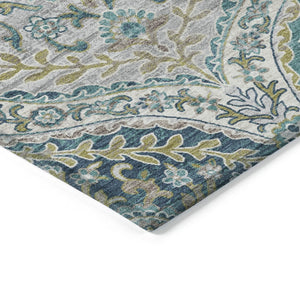 HomeRoots 5' Elegant Washable Area Rug in Teal and Fern Green Floral Design for Indoor & Outdoor Spaces 9' X 12' 628372
