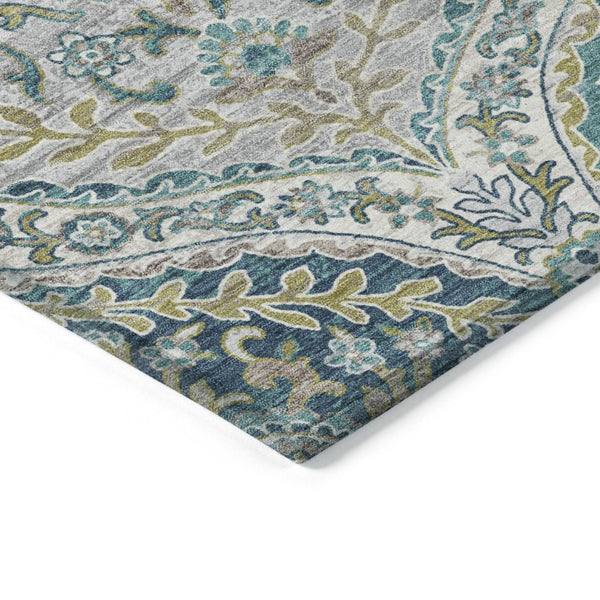 HomeRoots 5' Elegant Washable Area Rug in Teal and Fern Green Floral Design for Indoor & Outdoor Spaces 9' X 12' 628372