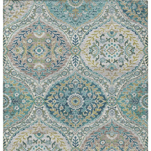 HomeRoots 5' Elegant Washable Area Rug in Teal and Fern Green Floral Design for Indoor & Outdoor Spaces 10' X 14' 628373