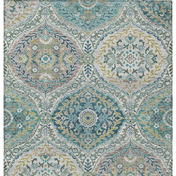 HomeRoots 5' Elegant Washable Area Rug in Teal and Fern Green Floral Design for Indoor & Outdoor Spaces 10' X 14' 628373