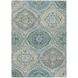 HomeRoots 5' Elegant Washable Area Rug in Teal and Fern Green Floral Design for Indoor & Outdoor Spaces 10' X 14' 628373