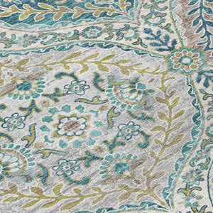 HomeRoots 5' Elegant Washable Area Rug in Teal and Fern Green Floral Design for Indoor & Outdoor Spaces 10' X 14' 628373