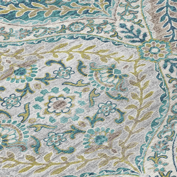 HomeRoots 5' Elegant Washable Area Rug in Teal and Fern Green Floral Design for Indoor & Outdoor Spaces 10' X 14' 628373