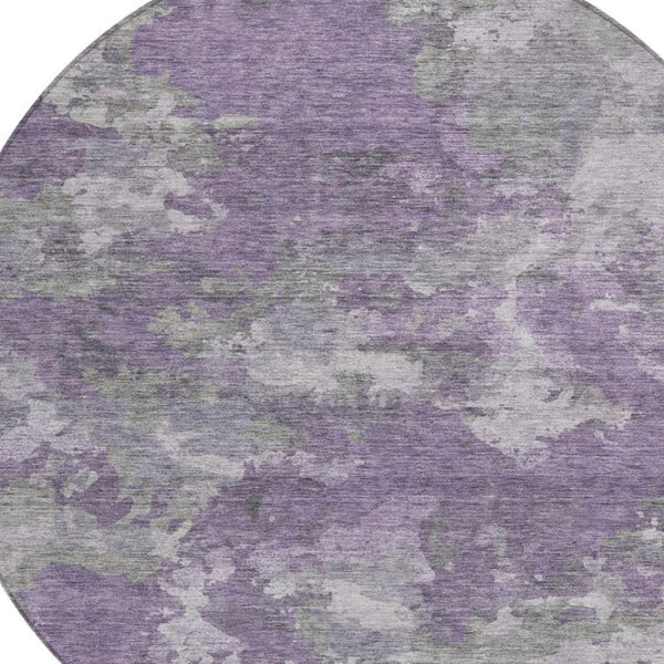 HomeRoots 5' Purple and Gray Abstract Area Rug - Stylish, Washable Design Perfect for Indoor and Outdoor Spaces 8' Round 628394