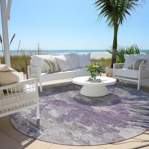 HomeRoots 5' Purple and Gray Abstract Area Rug - Stylish, Washable Design Perfect for Indoor and Outdoor Spaces 8' Round 628394
